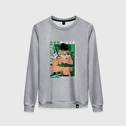 Свитшот хлопковый женский Ван-Пис One Piece, Зоро Ророноа Zoro Roronoa с над, цвет: меланж