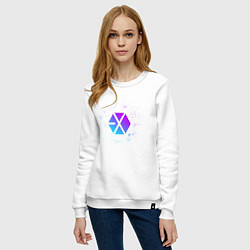 Свитшот хлопковый женский EXO BAND NEON LOGO АВТОГРАФЫ, цвет: белый — фото 2