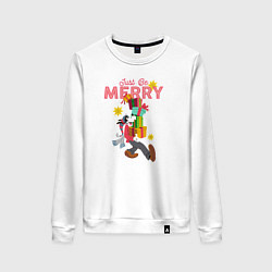 Свитшот хлопковый женский Just be MERRY, цвет: белый