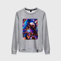 Свитшот хлопковый женский ARCANE LOL JINX FACE LEAGUE OF LEGENDS, цвет: меланж
