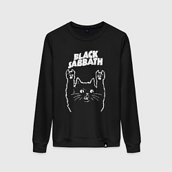 Свитшот хлопковый женский Black Sabbath Рок кот, цвет: черный