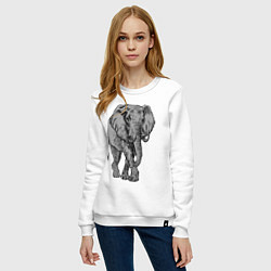 Свитшот хлопковый женский Огромный могучий слон, цвет: белый — фото 2