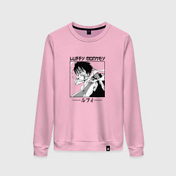 Свитшот хлопковый женский Ван-Пис, Луффи Luffy, цвет: светло-розовый