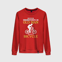 Свитшот хлопковый женский Никогда не недооценивайте старика с велосипедом, цвет: красный