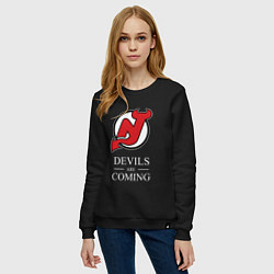 Свитшот хлопковый женский New Jersey Devils are coming Нью Джерси Девилз, цвет: черный — фото 2