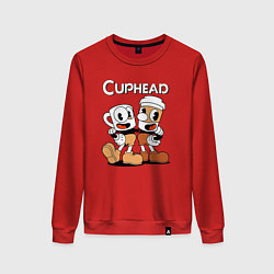 Свитшот хлопковый женский Cuphead 2 чашечки, цвет: красный