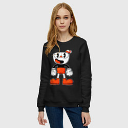 Свитшот хлопковый женский Cuphead красная чашечка, цвет: черный — фото 2