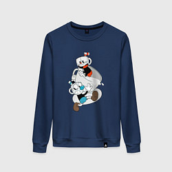 Свитшот хлопковый женский Чашки Cuphead, цвет: тёмно-синий