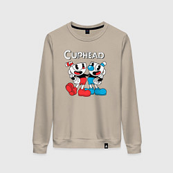 Свитшот хлопковый женский Cuphead Чашечки, цвет: миндальный