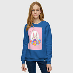 Свитшот хлопковый женский Пасхальный зайчик в рамке, цвет: синий — фото 2