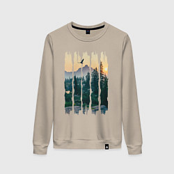 Свитшот хлопковый женский Горные Походы и Птицы, цвет: миндальный