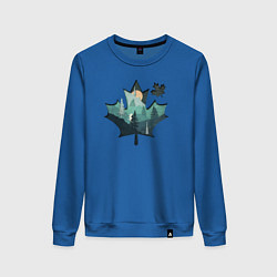 Свитшот хлопковый женский Лыжи и Кленовый Лист, цвет: синий