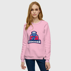 Свитшот хлопковый женский Россия - Хоккей, цвет: светло-розовый — фото 2