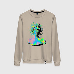 Свитшот хлопковый женский Gorgon Medusa Vaporwave Neon, цвет: миндальный