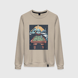 Свитшот хлопковый женский Акулы играют в бильярд Sharks Playing Pool, цвет: миндальный