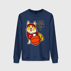 Свитшот хлопковый женский JUST DUNK IT корги, цвет: тёмно-синий