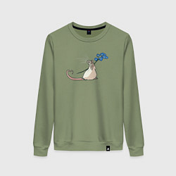 Свитшот хлопковый женский Мышка с цветами, цвет: авокадо