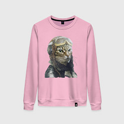 Свитшот хлопковый женский Кот - пилот The pilot Cat, цвет: светло-розовый