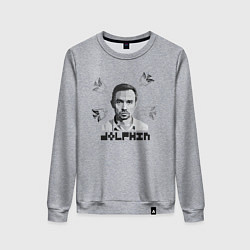 Свитшот хлопковый женский Дельфин пиксель, цвет: меланж