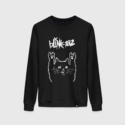 Свитшот хлопковый женский Blink 182 Рок кот, цвет: черный