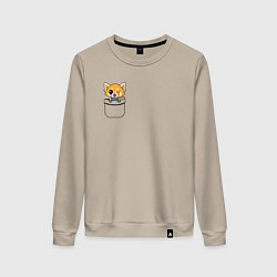 Свитшот хлопковый женский Рэцуко в кармане Aggretsuko, цвет: миндальный