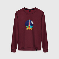 Свитшот хлопковый женский Ракета в космосе, цвет: меланж-бордовый