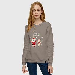 Свитшот хлопковый женский SANTA CLAUS WITH A DEER, цвет: утренний латте — фото 2