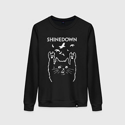 Свитшот хлопковый женский Shinedown Рок кот, цвет: черный
