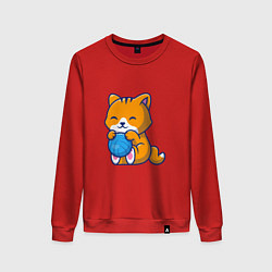 Свитшот хлопковый женский Рыженький котик, цвет: красный