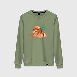 Свитшот хлопковый женский Семья ленивцев, цвет: авокадо