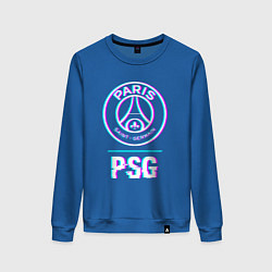 Свитшот хлопковый женский PSG FC в стиле Glitch, цвет: синий