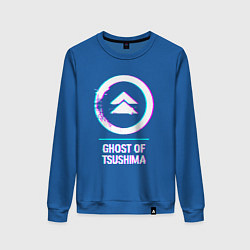 Свитшот хлопковый женский Ghost of Tsushima в стиле Glitch Баги Графики, цвет: синий