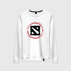 Свитшот хлопковый женский Символ Dota и красная краска вокруг, цвет: белый