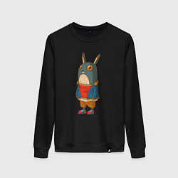 Свитшот хлопковый женский Забавный кролик, цвет: черный