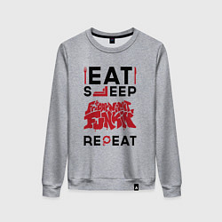 Свитшот хлопковый женский Надпись: Eat Sleep Friday Night Funkin Repeat, цвет: меланж