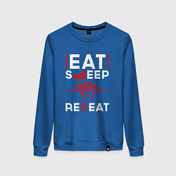 Свитшот хлопковый женский Надпись Eat Sleep Stray Repeat, цвет: синий