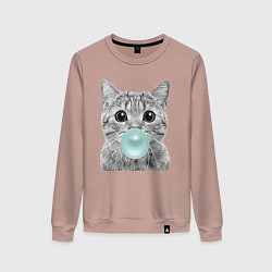 Женский свитшот Котик надувающий пузырь из жевачки