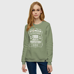 Свитшот хлопковый женский Винтаж 1988 года, выдержанный до совершенства, цвет: авокадо — фото 2