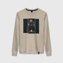 Свитшот хлопковый женский Оранжевая луна и медведь шаман, цвет: миндальный