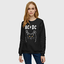 Свитшот хлопковый женский AC DC rock cat, цвет: черный — фото 2