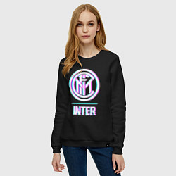 Свитшот хлопковый женский Inter FC в стиле glitch, цвет: черный — фото 2