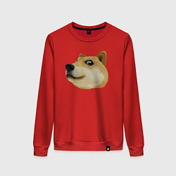 Свитшот хлопковый женский Объёмный пиксельный пёс Доге внимательно смотрит, цвет: красный