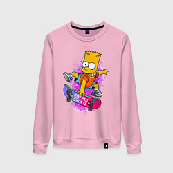 Свитшот хлопковый женский Барт Симпсон на скейтборде - Eat my shorts!, цвет: светло-розовый