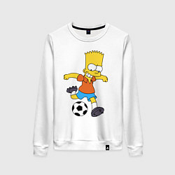 Свитшот хлопковый женский Барт Симпсон бьёт по футбольному мячу, цвет: белый