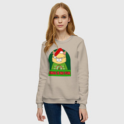 Свитшот хлопковый женский Xmas is no fun, цвет: миндальный — фото 2