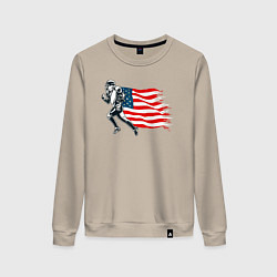 Свитшот хлопковый женский Американский футбол с флагом США, цвет: миндальный