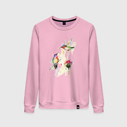 Свитшот хлопковый женский Живопись полет колибри, цвет: светло-розовый