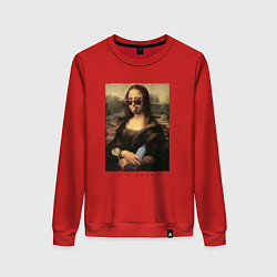 Свитшот хлопковый женский Новая Джоконда - Мона Лиза коллаж, цвет: красный