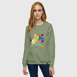 Свитшот хлопковый женский Гомер и Мардж Симпсон, цвет: авокадо — фото 2