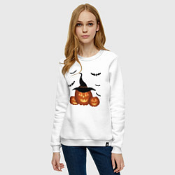 Свитшот хлопковый женский Хэллоуин Тыквы, цвет: белый — фото 2